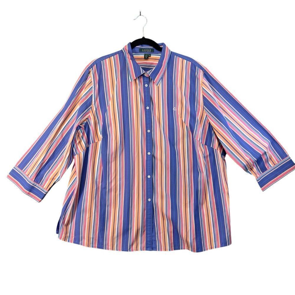 Lauren Ralph Lauren Multicolor Striped Button-Down Shirt - Blue, Pink, Peach